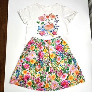 H&M Girls Angela Mckay Spring Easter Button Up Skirt & T-Shirt Outfit Size 6x